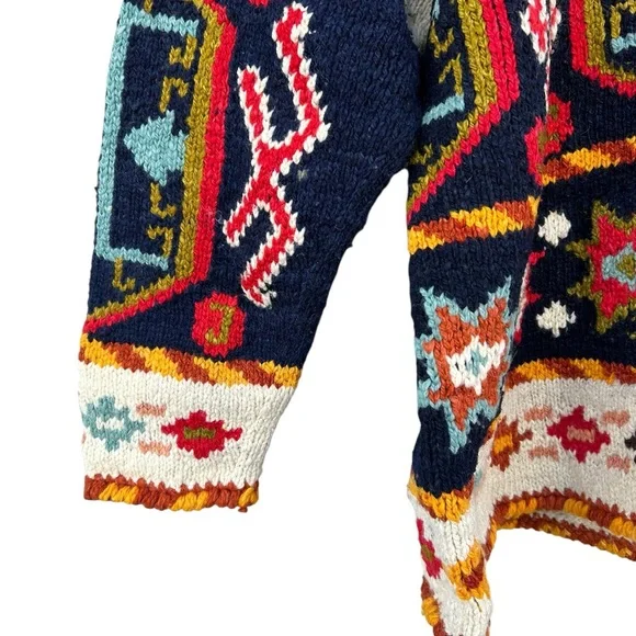 MFA Boston Chunky 100% Wool Vintage Blanket Cardigan Sweater - Size XL - Picture 8 of 11